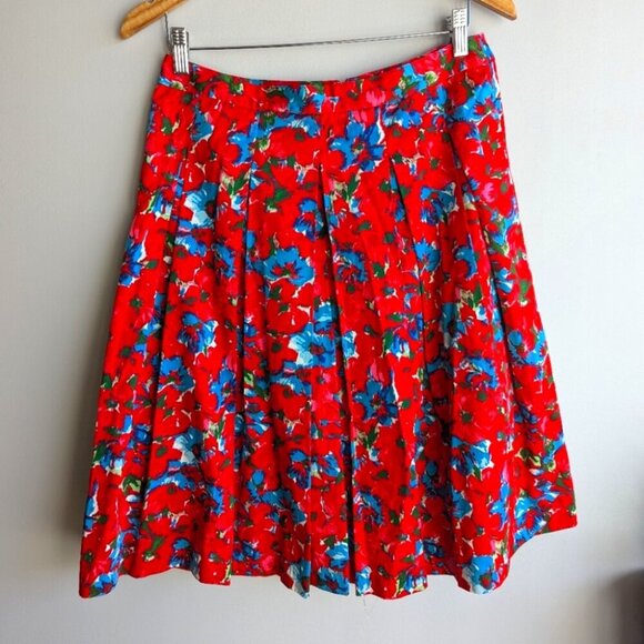 Talbots Red A-line Watercolor Floral Pleated Womens Size 6 Office Career Bright - Picture 1 of 7